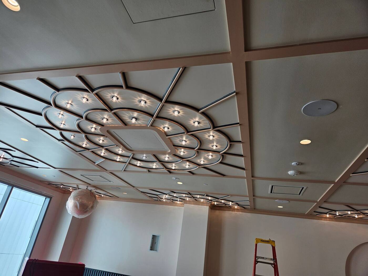 Decorative patterned ceiling frames with integrated lights