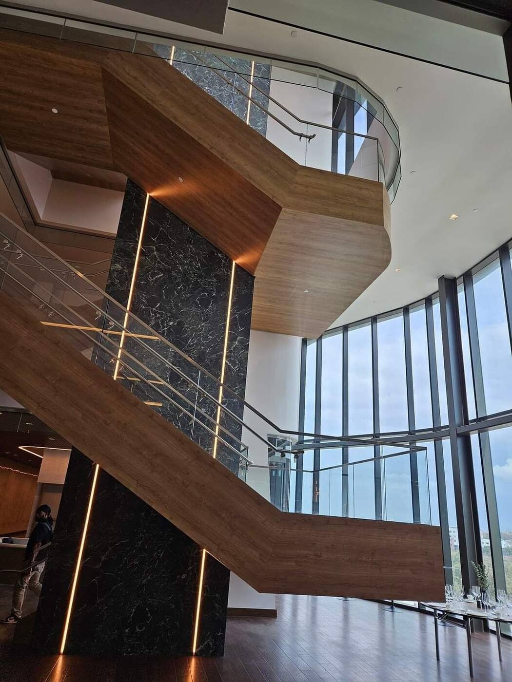 Finished curved wood staircase